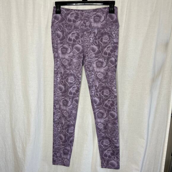 Kyodan‎ Purple Floral Print Ankle Length Leggings Size Small Athletic Yoga Gym - Picture 1 of 7